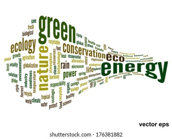 Vector concept or conceptual abstract green ecology and conservation word cloud text on white background, metaphor to environment, recycle, earth, alternative, protection, energy, eco friendly or bio