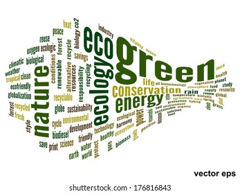 Vector concept or conceptual abstract green ecology and conservation word cloud text on white background, metaphor to environment, recycle, earth, alternative, protection, energy, eco friendly or bio