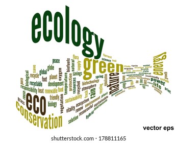 Vector concept or conceptual abstract green ecology and conservation word cloud text on white background, metaphor to environment, recycle, earth, alternative, protection, energy, eco friendly or bio