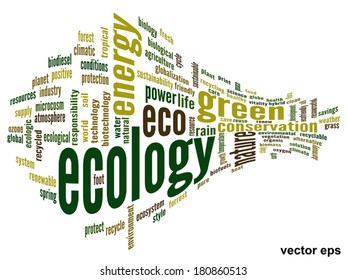 Vector concept or conceptual abstract green ecology and conservation word cloud text on white background, metaphor to environment, recycle, earth, alternative, protection, energy, eco friendly or bio