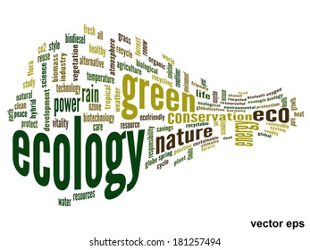 Vector concept or conceptual abstract green ecology and conservation word cloud text on white background, metaphor to environment, recycle, earth, alternative, protection, energy, eco friendly or bio