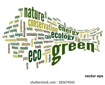 Vector concept or conceptual abstract green ecology and conservation word cloud text on white background, metaphor to environment, recycle, earth, alternative, protection, energy, eco friendly or bio