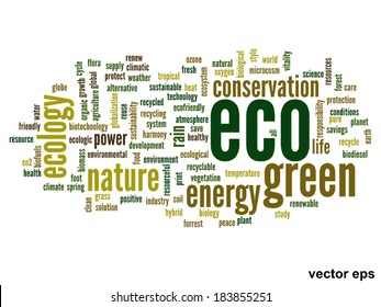 Vector concept or conceptual abstract green ecology and conservation word cloud text on white background, metaphor to environment, recycle, earth, alternative, protection, energy, eco friendly or bio