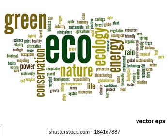 Vector concept or conceptual abstract green ecology and conservation word cloud text on white background, metaphor to environment, recycle, earth, alternative, protection, energy, eco friendly or bio