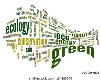 Vector concept or conceptual abstract green ecology and conservation word cloud text on white background, metaphor to environment, recycle, earth, alternative, protection, energy, eco friendly or bio
