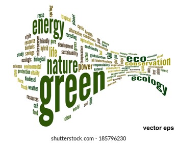Vector concept or conceptual abstract green ecology and conservation word cloud text on white background, metaphor to environment, recycle, earth, alternative, protection, energy, eco friendly or bio