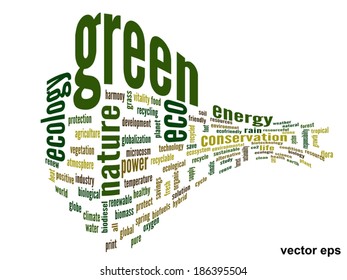 Vector concept or conceptual abstract green ecology and conservation word cloud text on white background, metaphor to environment, recycle, earth, alternative, protection, energy, eco friendly or bio