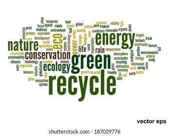 Vector concept or conceptual abstract green ecology and conservation word cloud text on white background, metaphor to environment, recycle, earth, alternative, protection, energy, eco friendly or bio