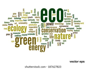 Vector concept or conceptual abstract green ecology and conservation word cloud text on white background, metaphor to environment, recycle, earth, alternative, protection, energy, eco friendly or bio