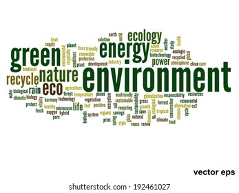 Vector concept or conceptual abstract green ecology and conservation word cloud text on white background, metaphor to environment, recycle, earth, alternative, protection, energy, eco friendly or bio