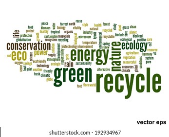 Vector concept or conceptual abstract green ecology and conservation word cloud text on white background, metaphor to environment, recycle, earth, alternative, protection, energy, eco friendly or bio