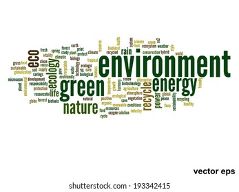 Vector concept or conceptual abstract green ecology and conservation word cloud text on white background, metaphor to environment, recycle, earth, alternative, protection, energy, eco friendly or bio