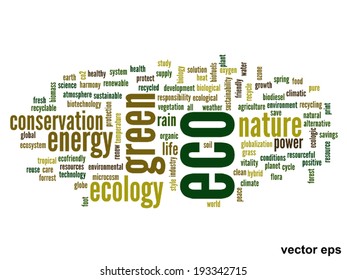 Vector concept or conceptual abstract green ecology and conservation word cloud text on white background, metaphor to environment, recycle, earth, alternative, protection, energy, eco friendly or bio