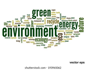 Vector concept or conceptual abstract green ecology and conservation word cloud text on white background, metaphor to environment, recycle, earth, alternative, protection, energy, eco friendly or bio