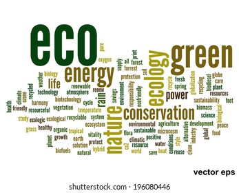 Vector concept or conceptual abstract green ecology and conservation word cloud text on white background, metaphor to environment, recycle, earth, alternative, protection, energy, eco friendly or bio