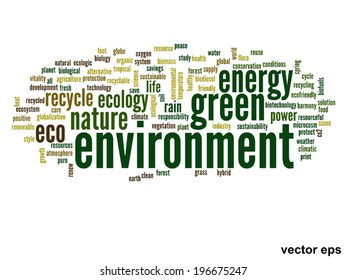 Vector concept or conceptual abstract green ecology and conservation word cloud text on white background, metaphor to environment, recycle, earth, alternative, protection, energy, eco friendly or bio