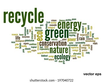 Vector concept or conceptual abstract green ecology and conservation word cloud text on white background, metaphor to environment, recycle, earth, alternative, protection, energy, eco friendly or bio