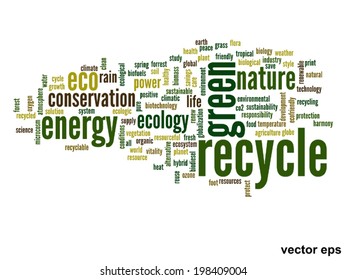 Vector concept or conceptual abstract green ecology and conservation word cloud text on white background, metaphor to environment, recycle, earth, alternative, protection, energy, eco friendly or bio