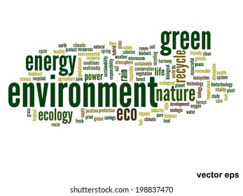 Vector concept or conceptual abstract green ecology and conservation word cloud text on white background, metaphor to environment, recycle, earth, alternative, protection, energy, eco friendly or bio