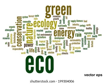 Vector concept or conceptual abstract green ecology and conservation word cloud text on white background, metaphor to environment, recycle, earth, alternative, protection, energy, eco friendly or bio