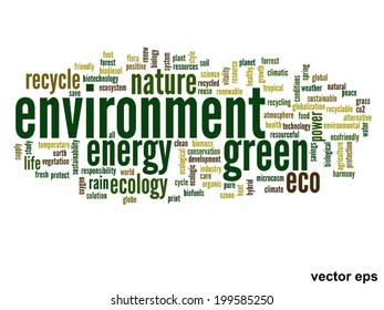 Vector concept or conceptual abstract green ecology and conservation word cloud text on white background, metaphor to environment, recycle, earth, alternative, protection, energy, eco friendly or bio