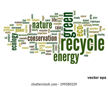 Vector concept or conceptual abstract green ecology and conservation word cloud text on white background, metaphor to environment, recycle, earth, alternative, protection, energy, eco friendly or bio