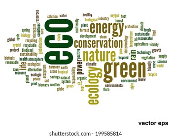Vector concept or conceptual abstract green ecology and conservation word cloud text on white background, metaphor to environment, recycle, earth, alternative, protection, energy, eco friendly or bio