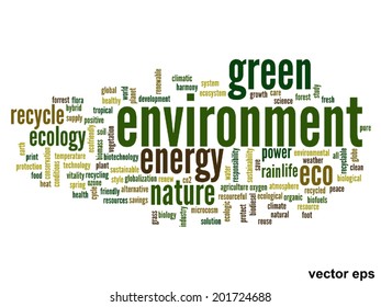 Vector concept or conceptual abstract green ecology and conservation word cloud text on white background, metaphor to environment, recycle, earth, alternative, protection, energy, eco friendly or bio