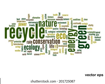 Vector concept or conceptual abstract green ecology and conservation word cloud text on white background, metaphor to environment, recycle, earth, alternative, protection, energy, eco friendly or bio