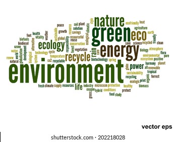 Vector concept or conceptual abstract green ecology and conservation word cloud text on white background, metaphor to environment, recycle, earth, alternative, protection, energy, eco friendly or bio