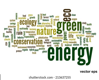 Vector concept or conceptual abstract green ecology and conservation word cloud text on white background, metaphor to environment, recycle, earth, alternative, protection, energy, eco friendly or bio