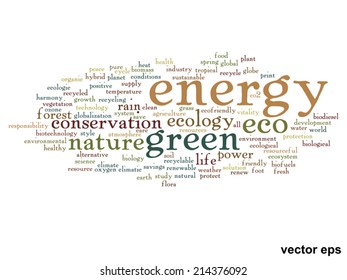 Vector concept or conceptual abstract green ecology and conservation word cloud text on white background, metaphor to environment, recycle, earth, alternative, protection, energy, eco friendly or bio