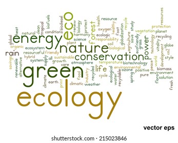 Vector concept or conceptual abstract green ecology and conservation word cloud text on white background, metaphor to environment, recycle, earth, alternative, protection, energy, eco friendly or bio