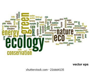 Vector concept or conceptual abstract green ecology and conservation word cloud text on white background, metaphor to environment, recycle, earth, alternative, protection, energy, eco friendly or bio