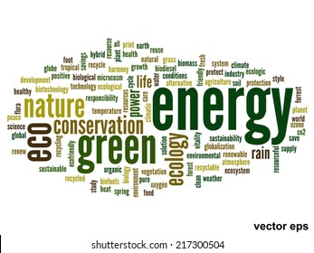 Vector concept or conceptual abstract green ecology and conservation word cloud text on white background, metaphor to environment, recycle, earth, alternative, protection, energy, eco friendly or bio
