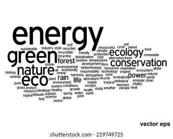 Vector concept or conceptual abstract green ecology and conservation word cloud text on white background, metaphor to environment, recycle, earth, alternative, protection, energy, eco friendly or bio