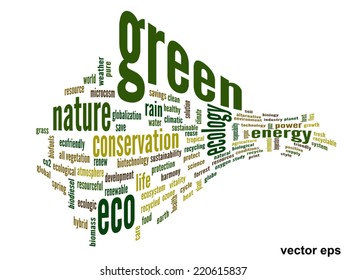 Vector concept or conceptual abstract green ecology and conservation word cloud text on white background, metaphor to environment, recycle, earth, alternative, protection, energy, eco friendly or bio