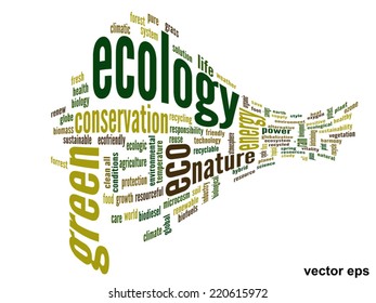 Vector concept or conceptual abstract green ecology and conservation word cloud text on white background, metaphor to environment, recycle, earth, alternative, protection, energy, eco friendly or bio