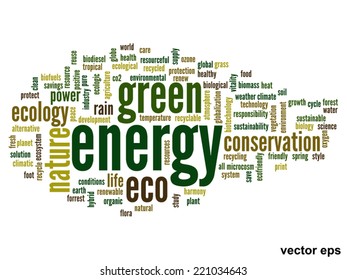 Vector concept or conceptual abstract green ecology and conservation word cloud text on white background, metaphor to environment, recycle, earth, alternative, protection, energy, eco friendly or bio
