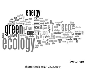 Vector concept or conceptual abstract green ecology and conservation word cloud text on white background, metaphor to environment, recycle, earth, alternative, protection, energy, eco friendly or bio