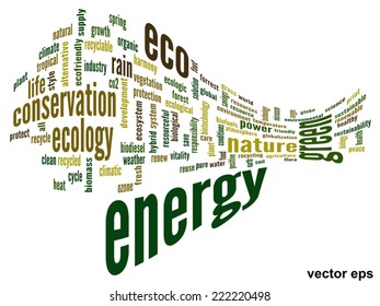 Vector concept or conceptual abstract green ecology and conservation word cloud text on white background, metaphor to environment, recycle, earth, alternative, protection, energy, eco friendly or bio
