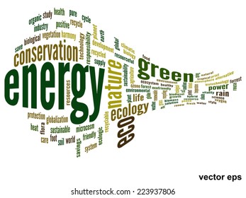 Vector concept or conceptual abstract green ecology and conservation word cloud text on white background, metaphor to environment, recycle, earth, alternative, protection, energy, eco friendly or bio