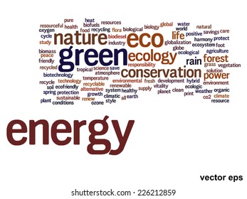 Vector concept or conceptual abstract green ecology and conservation word cloud text on white background, metaphor to environment, recycle, earth, alternative, protection, energy, eco friendly or bio