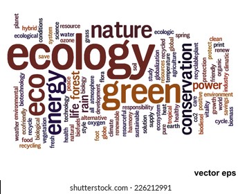 Vector concept or conceptual abstract green ecology and conservation word cloud text on white background, metaphor to environment, recycle, earth, alternative, protection, energy, eco friendly or bio