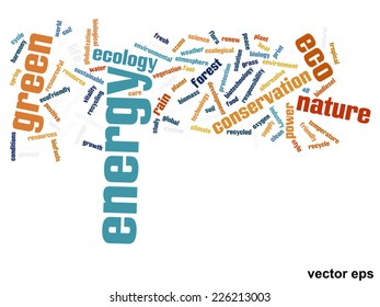Vector concept or conceptual abstract green ecology and conservation word cloud text on white background, metaphor to environment, recycle, earth, alternative, protection, energy, eco friendly or bio