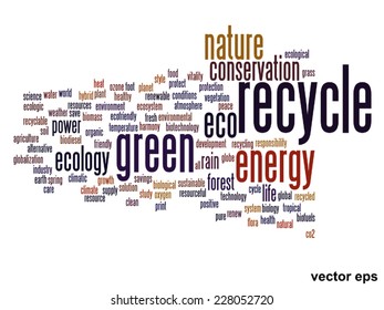 Vector concept or conceptual abstract green ecology and conservation word cloud text on white background, metaphor to environment, recycle, earth, alternative, protection, energy, eco friendly or bio