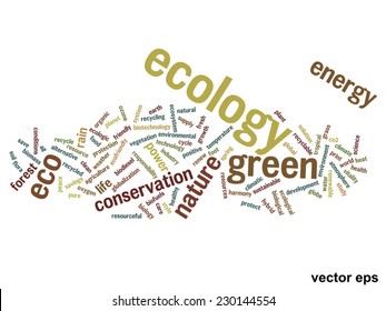 Vector concept or conceptual abstract green ecology and conservation word cloud text on white background, metaphor to environment, recycle, earth, alternative, protection, energy, eco friendly or bio