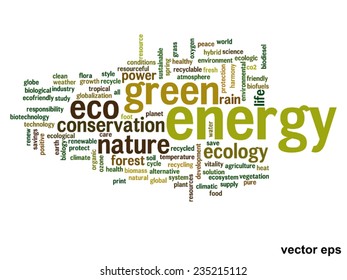 Vector concept or conceptual abstract green ecology and conservation word cloud text on black background, metaphor to environment, recycle, earth, alternative, protection, energy, eco friendly or bio