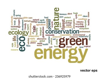 Vector concept or conceptual abstract green ecology and conservation word cloud text on white background, metaphor to environment, recycle, earth, alternative, protection, energy, eco friendly or bio