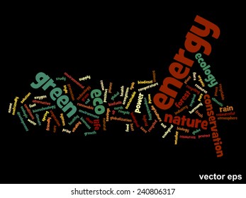 Vector concept or conceptual abstract green ecology and conservation word cloud text on black background, metaphor to environment, recycle, earth, alternative, protection, energy, eco friendly or bio